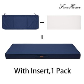 FUNHOME Outdoor Bench Cushion 45"x18"x3",Patio Chair Pad,Waterproof Portable Porch Swing Cushion 45 inch with Handle&Ties,Bench Pillow for Bay Window Seat Garden Furniture(Ink Blue)