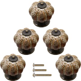 ESreake Yusheng 5 Pack Vintage Ceramic Pumpkin Cabinet Knobs, Kitchen Cabinet Drawers Dresser Cupboard Pull Handles Door Pulls with 3 Kinds of Screws (5 Pack, Leopard)