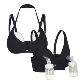Supermom Pumping and Nursing Bra - Hands Free Nursing Bra for Pumping - Breastfeeding Bras for Women - Comfortable & Supportive Maternity Bra - S, Full Cup, 2 Pack (Black)