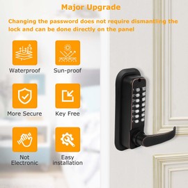 New Upgrade Double Sided Keypad Door Lock with Adjustable Deadlatch 2-3/8'' and 2-3/4'', Keyless Door Lock with Handle, Gate Lock for Outdoor Fences (Black Gold)