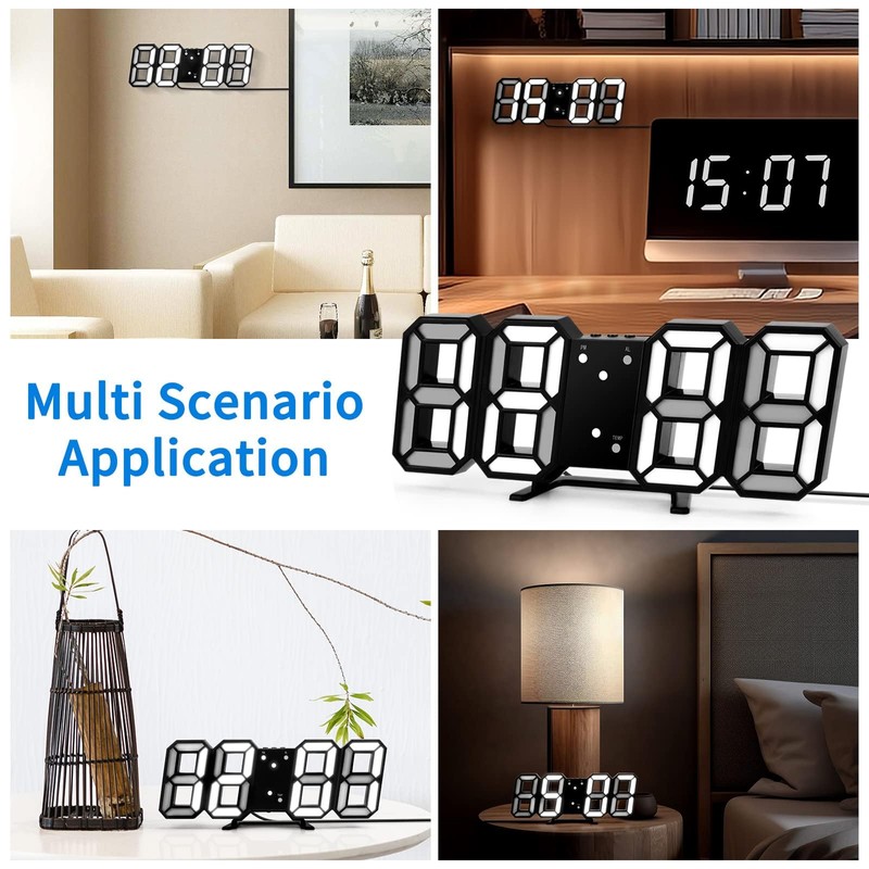 DSLIHA 3D Digital Alarm Clock for Bedrooms, LED Desk USB