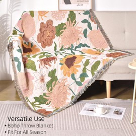 Ksriylm Pattern Throw Blanket for Couch, Throw Blanket for Bed, Quilt Tapestry, Retro Decor Bed Blankets,51"×63" All Season Ultra Soft Floral Throw Blanket with Tassels for Sofa Chair, Yellow