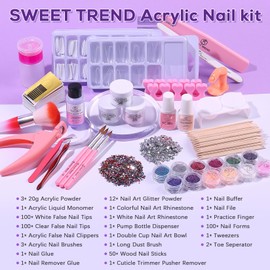 Beginners Nail Kit Acrylic Set: Professional Ultra-fine Acrylic Powder Kit with Everything - Starter Set with 600 Nail Tips Glitter Powder Nail Glue & Remover - Nail Art Supplies for DIY Home Salon