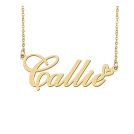 18k Gold Plated Callie Name Necklace Heart Charm Pendant Stainless Steel Graduation Jewelry for Womens Teens 16"