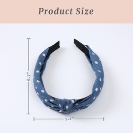 Mirlern 3-Piece Wide Denim Knotted Headbands for Women and Girls, Top Knot Blue Cloth Headband, Non-Slip Fashion Hairbands Hair Accessories (Polka Dot Style)