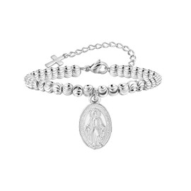 Rnivida Stainless Steel Catholic Rosary Bracelet for Women,Adjustable Chain