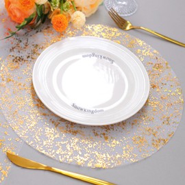 Snowkingdom 50 Pcs Gold Placemats Disposable 13" Gold Foil Round Place Mats Golden Metallic Mesh Gauze Charger Elegant Table Mats Decoration for Wedding Birthday Christmas Holiday Party Supplies
