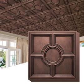 STICKGOO PVC Ceiling Tiles, Antique Copper Decorative Drop Ceiling Tiles 24 x 24in, 12-Pack Panels Cover 48 Sq. Ft