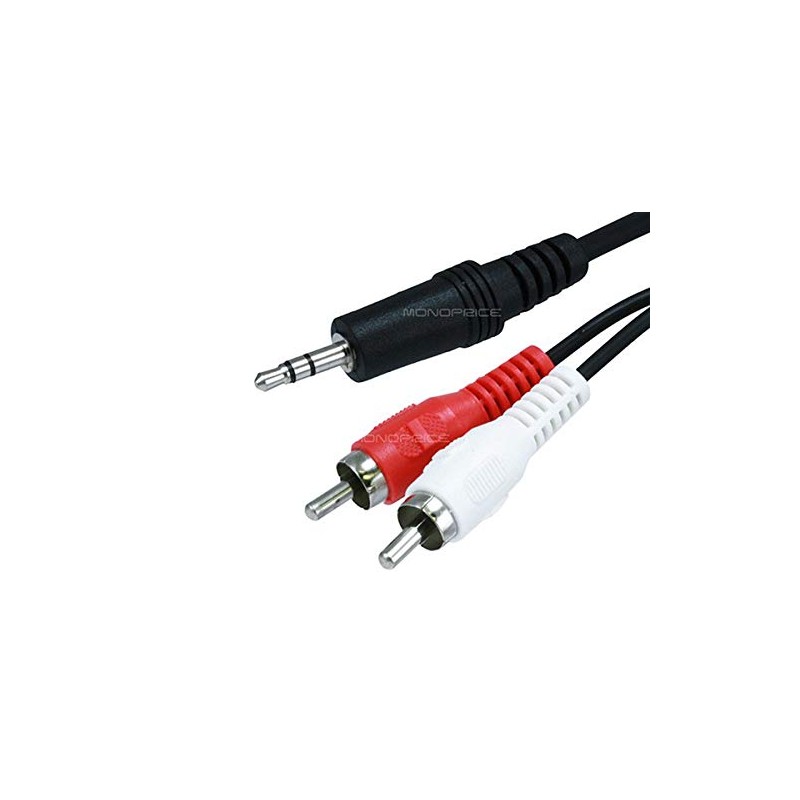 Monoprice 100665 Stereo Plug/2 RCA Plug Cable, 3.5mm, 6-Inch, Black