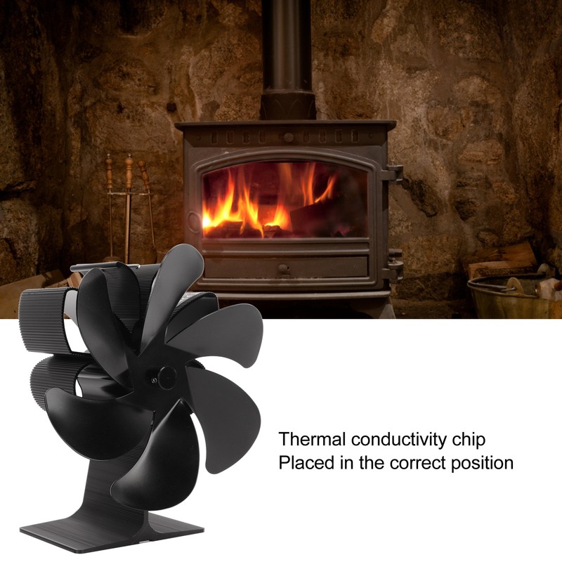 6 Blade Stove Eco Fan Black Self Starting High Temperature