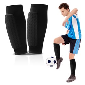 Washable Football Shin Defender, Breathable Elastic Shin Guard Sleeves with Honeycomb Pad & Anti-Slip Strips for Protecting the Calves of Teenagers and Adults from Collision (Black, 1 Pair, S)