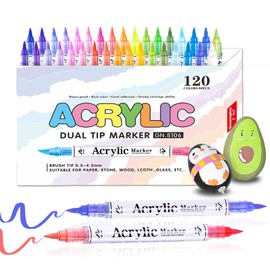 Dual Tip Acrylic Paint Markers, 60 Pcs 120 Colors Large Capacity Waterproof Brush Tip Pens, Suitable for Canvas, Rock, Ceramic, Painting, Comics, Calligraphy