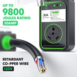 ZEALBON RV Surge Protector 30 Amp Waterproof,9800 Joules Upgraded RV Circuit Analyzer with Waterproof Cover, RV Power Voltage Protection Guard Camper Accessories for Travel Trailers (Green)