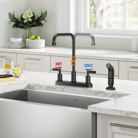 Kitchen Faucet with Sprayer,GOWIN Black Kitchen Faucet,2 Handle Kitchen Sink Faucet,4 Hole Kitchen Kaucets,Kitchen Faucets for Sink 3 Hole,Stainless Steel Touch Kitchen Faucet with Side Sprayer