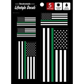 Decalcomania Thin Green Line Flag Decals for Cars - Set of 5 Military Stickers for Cars - Thin Green Line Decals American Flag Decal