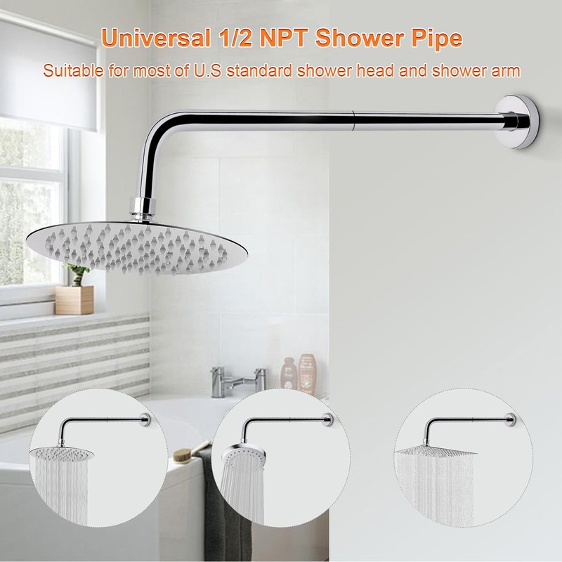 HarJue Shower Arm with Flange and Teflon Tape, Wall Mounted