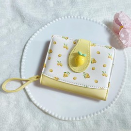 Modacarry Cute Print Wallet Blueberry Strawberry Cherry Wallet with Credit Card Slot Zipper Coin Pocket for Women Girls (LEMON)