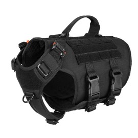 ICEFANG GN3 Tactical Dog Harness with 6X Buckle,Dog Molle Vest with Handle,3/4 Body Coverage,Hook and Loop Panel for ID Patch,No Pulling Front Clip (S (22"-27" Girth), Black)
