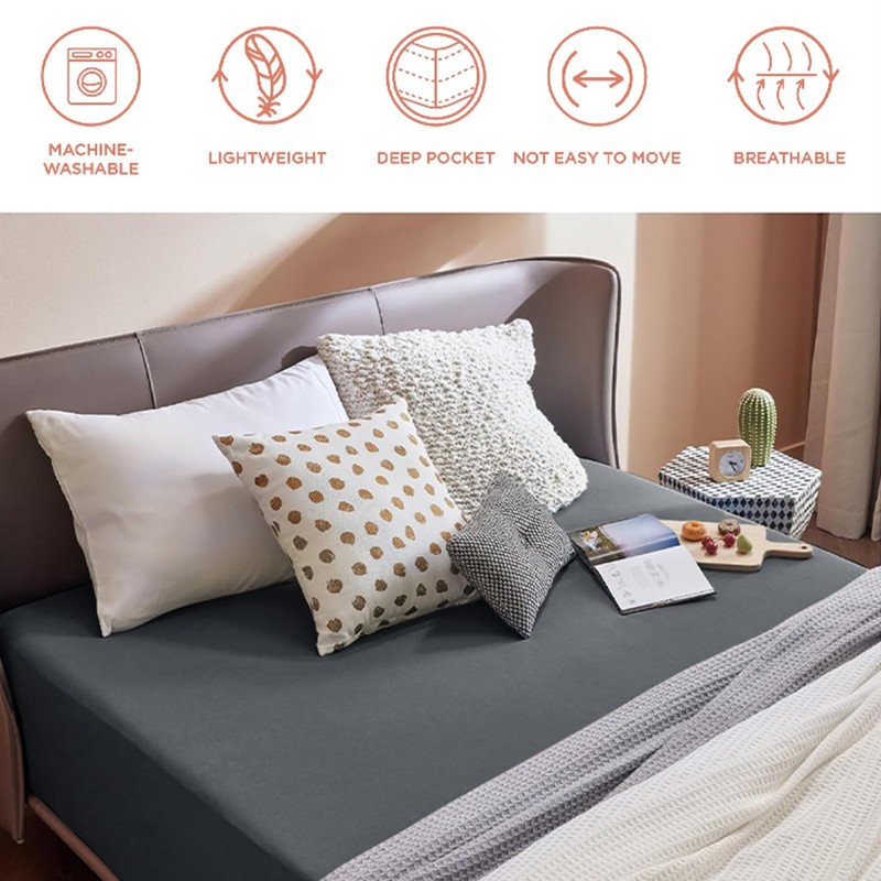SSW HOMES King Fitted Sheet Charcoal - Deep Pocket 16