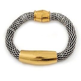 Avalaya Aged Silver/Gold Tone Mesh Chain Magnetic Bracelet - 20cm Length
