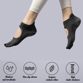 Ruayia Yoga Socks Non-Slip Stopper Socks Women's Pilates Socks Gymnastics Kickboxing Fitness Socks Yoga Toe Socks Non-Slip Toeless Pilates Socks Non-Slip Socks, Yoga Socks-Noir