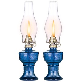 2 Pcs Chamber Oil Lamps for Indoor Vintage Kerosene Lamp Rustic Hurricane Kerosene Lantern with Adjustable Fire Wick Lighting Oil Lantern for Tabletop Decor and Emergency Lighting, 12.6'' High (Blue)