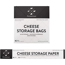 Formaticum Cheese Storage Bags with Storage Paper & Adhesive Labels - Wax Paper Bags & Paper - Cheese Paper for Wrapping Cheese - Porous Brown Paper Bags 6 x 11 (15 x Bags, Sheets & Labels)