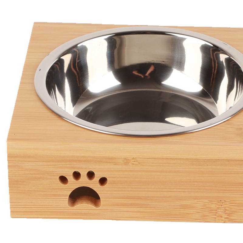 Bamboo Pet Double Bowl Cartoon Prevent Slipping Easy to Clean
