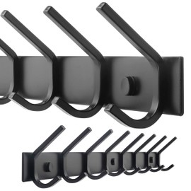 WEBI Coat Rack Wall Mounted,8 Coat Hooks for Hanging Coats,24" Heavy Duty Metal Double Hook Rack Rail Coat Hanger Wall Mount for Clothes Entryway Jacket,Black