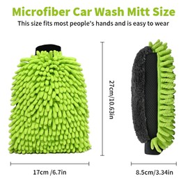 DU Life Car Wash Glove, 1 Piece Microfiber Noodle Car Cleaning Gloves, Streak Free, Scratch-free, Super Absorbent, Soft, 3 in 1 Wash Mitt with Fleece Polishing Side and Mesh Surface