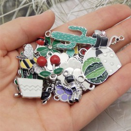 GraceAngie Wholesale 50 Pieces Tibetan Silver Plated Charms Footprint Flower Animals Mixed Charms Pendants DIY for Jewelry Making and Crafting