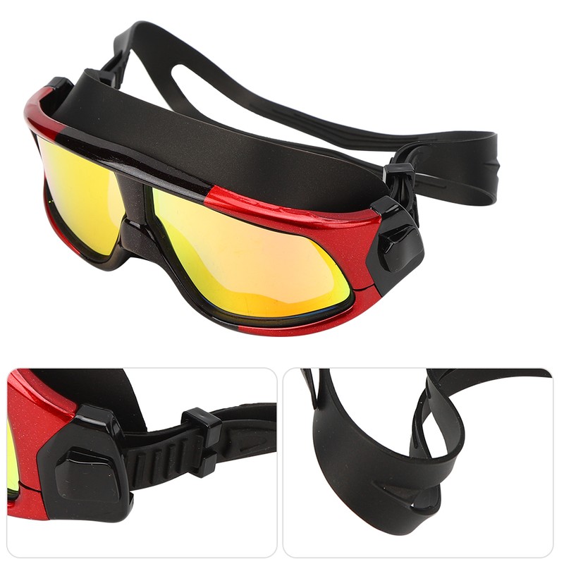 Adult Large Frame Waterproof Antifog Swimming Goggles Electroplate Plain Glass