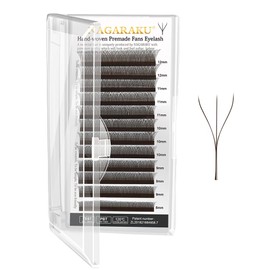NAGARAKU 3D W Eyelash Extensions, Eyelash Extension, Self-Fanning Lash, Pre-Fanned Ready-to-Use Fan Weave with Long Handle, Premade Fans Volume Cluster, Mega Brown (0.07 mm C Curl, 8-12 mm Mix)