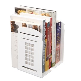 1 Pair Nostalgic London Telephone Booth Bookends British Style Metal Bookends for Shelves Library Bookends Book End Gifts (White)