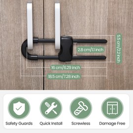 Jetec 10 Pieces Cabinet Locks for Babies, U-Shaped Proofing Drawers Safety Child Locks Adjustable, Easy to Use Childproof Latch for Knob Handle on Kitchen Door Storage Cupboard Closet (White, Black)