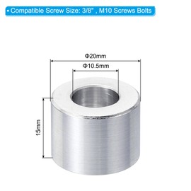 PATIKIL M10 Aluminum Spacers, 5 Pcs Metal Spacer Aluminum 10.5mm ID x 20mm OD x 15mm L Aluminum Spacer Screw Standoff Round for 3/8" M10 Screw Bolts