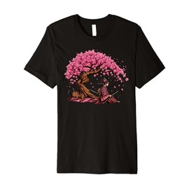 Girl Cat Samurai Katana Kanji Japanese Culture Warrior Premium T-Shirt