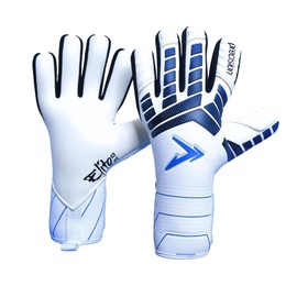 Precision Elite 3.0 Giga Goalkeeper Gloves, 4 mm Giga Latex Grip, Super Lite Negative Cut, All Weather Strapless or Strapped Fit, 9, White/Black/Blue