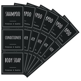 Segbeauty Soap Dispenser Labels, 18pcs Bathroom Waterproof Labels for Bottles, Black Removable Self-Adhesive Cleaning Bottle Label Stickers Printed with Shampoo Conditioner Body Soap