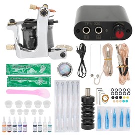 Coil Tattoo Machine Kit Clip Cord Foot Pedal Power Supply Practice Ink Novice Tattoo Machine Set (90‑265V)EU Plug