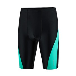 DEVOROPA Boys' Splice Swim Jammers Youth Competitive Swim Team Suit Quick Dry Athletic Swimming Shorts UPF 50+ Black/Green M