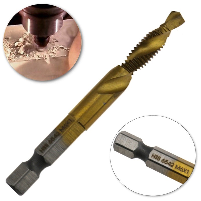 NUZAMAS 6 Piece Screw Thread Tap Drill Set Hex Shank