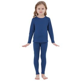 PISIQI - Juego de ropa interior térmica para niñas, ultra suave, larga y con forro polar para niños, capa base cálida para invierno, conjunto de juanes, Azul, X-Large