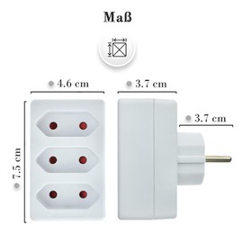 feletec 3-Way Socket Adaptor 3x Euro, White, Pack of 3, Multiple Plug, Multiple Socket