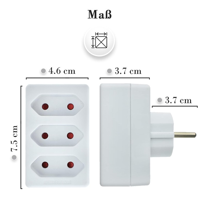 feletec 3-Way Socket Adaptor 3x Euro, White, Pack of 3,