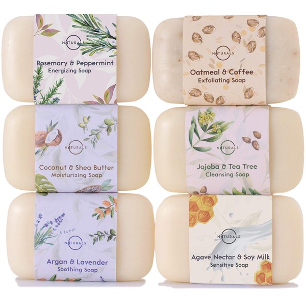 O Naturals 6 Piece Moisturizing Body Wash Bar Soap Collection. Hand Soap, Acne Soap 100% Natural Organic Ingredients & Therapeutic Essential Oils. Vegan Gift Set Triple Milled Women & Men 4oz Each