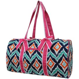 Quilted Weekend Travel Overnight 20" Large Duffle Bag II (MZM Ikat Hot Pink)