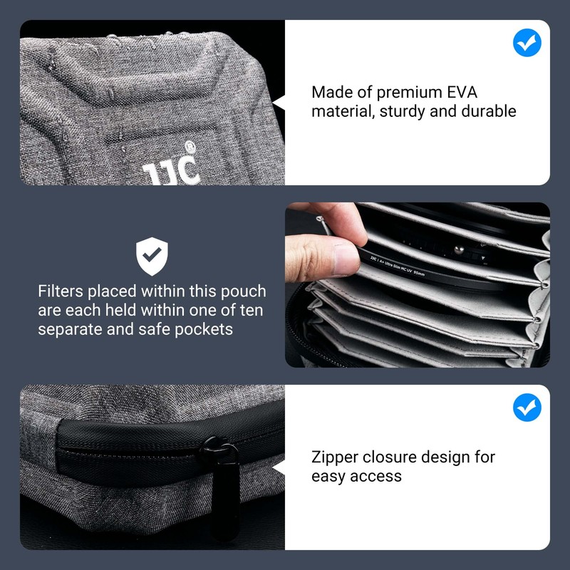 JJC Water Resistant Camera Lens Filter Bag for 10 Round