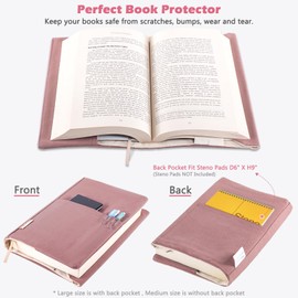 Canvas Book Covers, Washable Book Protector, Book Cover for Paperback Novels, Adjustable Book Cover for Hardcover with Pockets for Pen, Soft Cover Books, Book Lovers Gifts