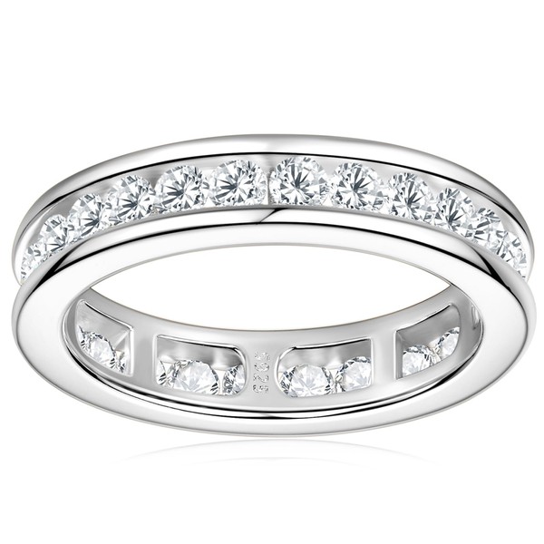TIMEFASHION 3mm Full Moissanite Wedding Band Eternity Ring 1.5cttw D